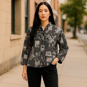 Christopher and Banks, Reversible quilted blazer black white button card…